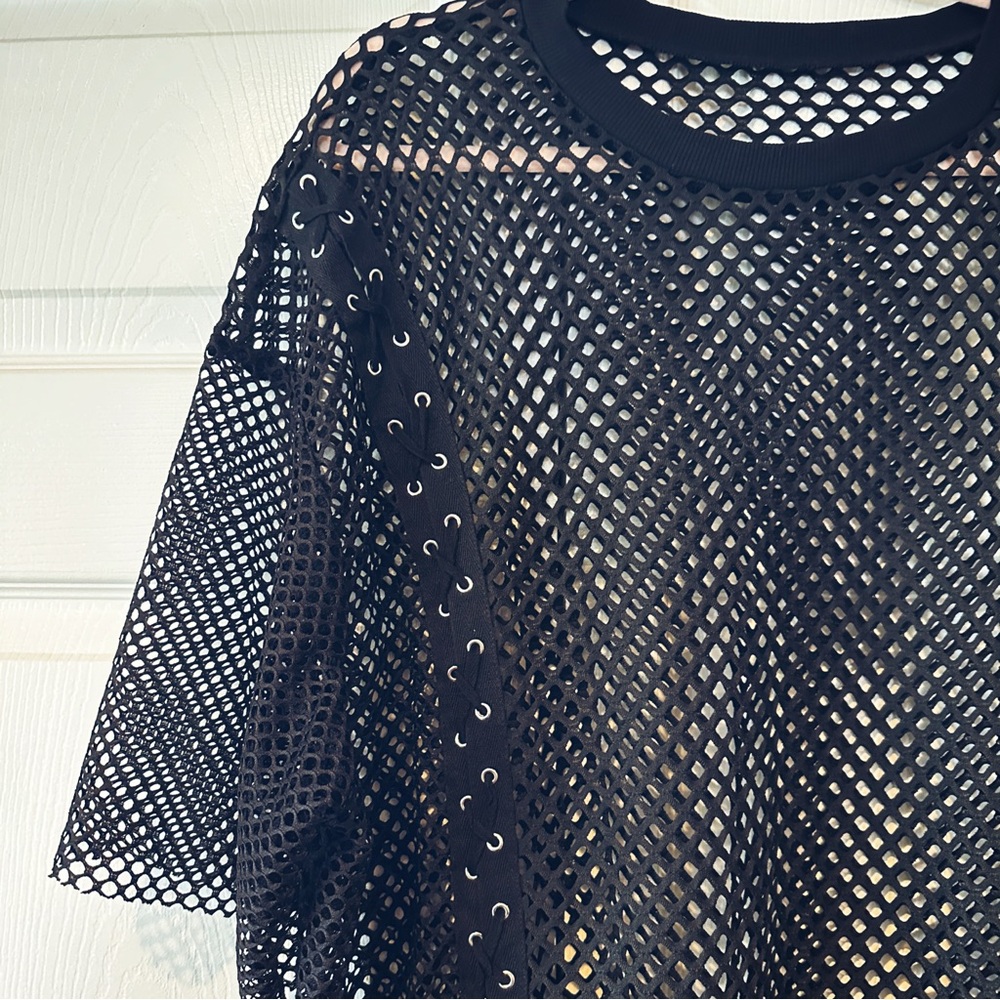 NWOT FISHNET DRESS WITH LACE UP DETAIL - Picture 2 of 4